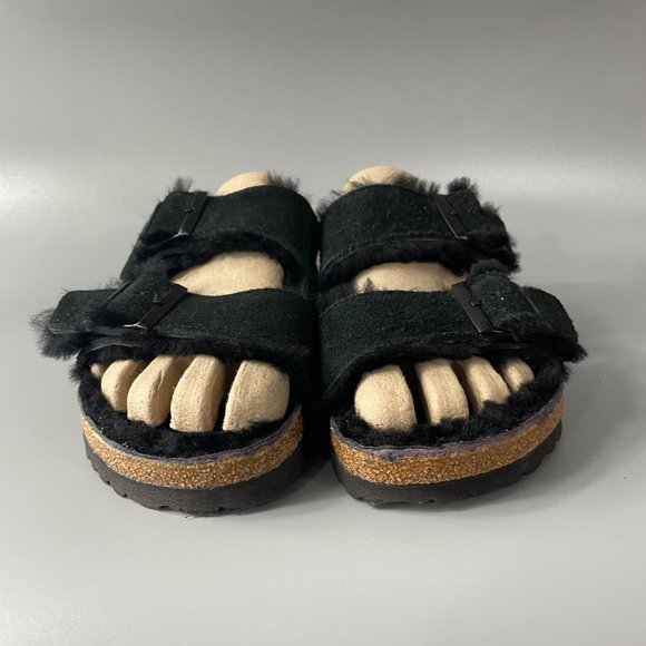 Birkenstock Arizona Shearling Black Suede Leather, Size 38